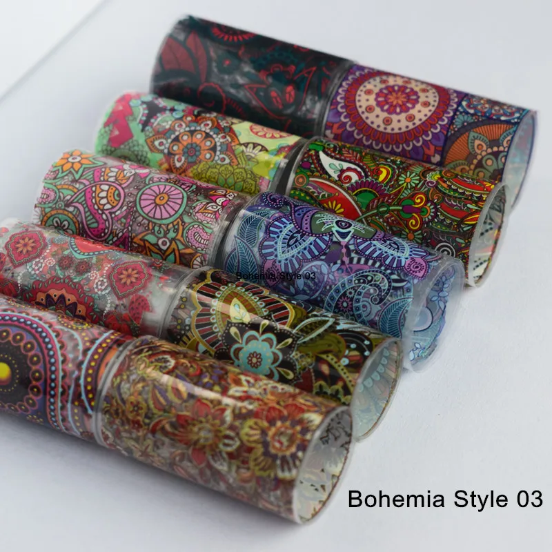 10Pcs 4*100cm Paisley Colorful Nail Foils Bohemia Nail Art Transfer Sticker Decal Mandala Slider Decals DIY Nail Tips Decoration