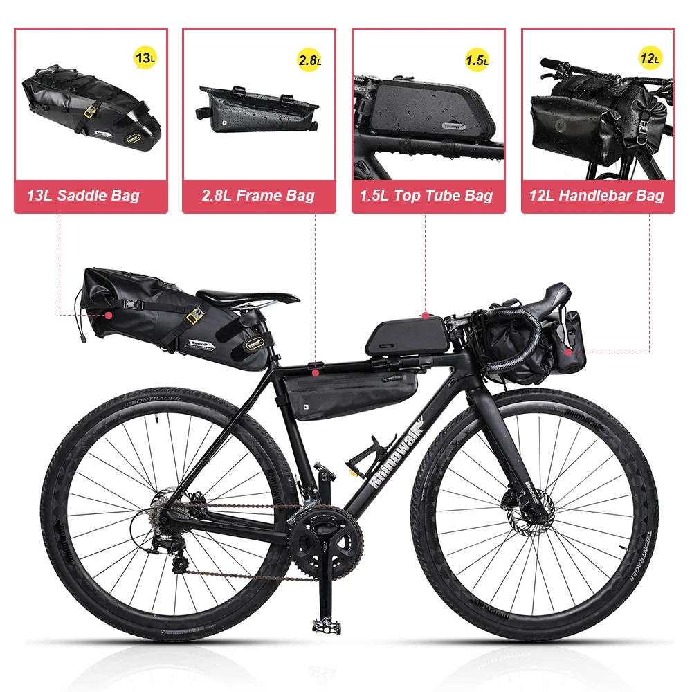 Rhinowalk Fiets Tas Set Waterdichte Fiets Fietsen Zak Sets Fietszadel Stuur Frame Buis Zak Racefiets Reizen Accessoires