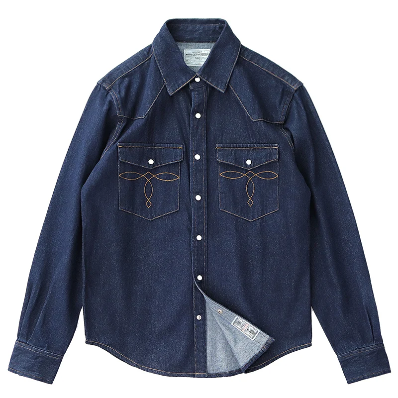 Autumn New Heavyweight Western Denim Shirt Jacket Men\'s Fashion American Casual Retro Washed Old Thickened Tooling Blouses Coat