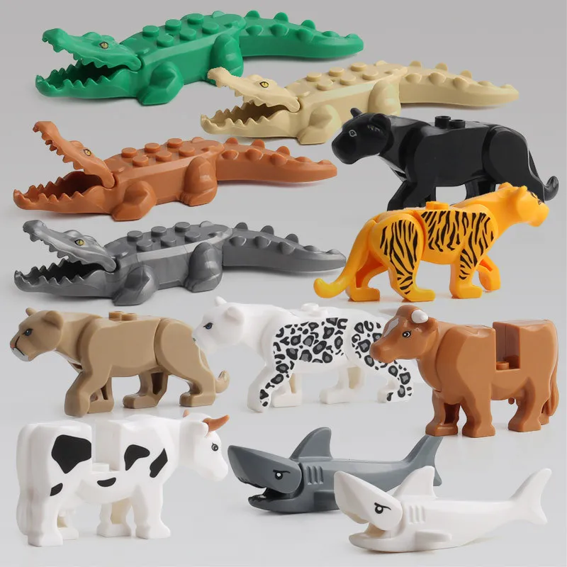 

12pcs/set DIY Mini Ocean Animal Model Building Block Toys Crocodile Shark Assembled Compatible Blocks Educational Toy For Kids