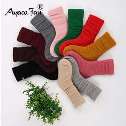 5 Pairs/Lot Children Cotton Socks Boy Girl Baby Autumn Thick Loose Knee-High Socks Kids Solid Candy Color Socks for Winter 3-12T