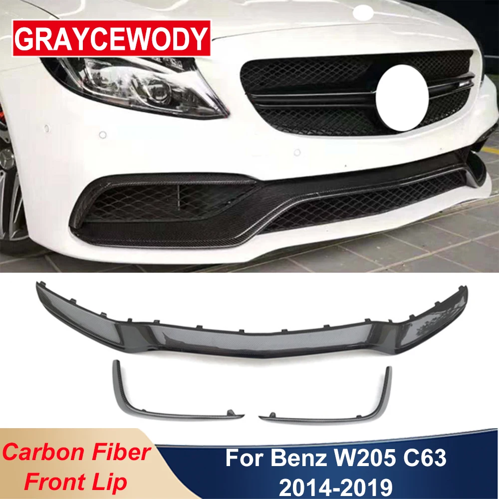 

W205 Carbon Fiber Car Front Bumper Lip Protector Diffuser Chin Shovel For Mercedes Benz C63 C63S AMG Coupe Sedan 2014-2019