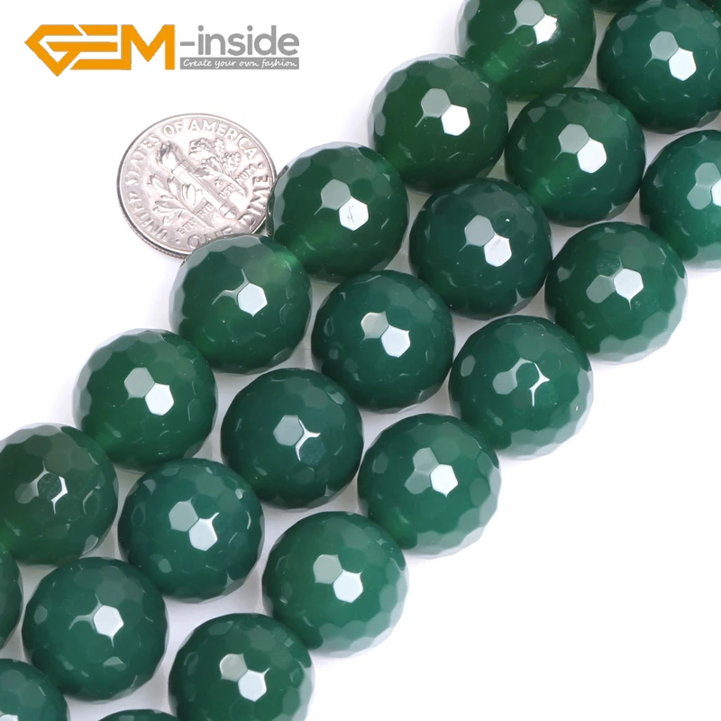 4mm-16mm Natural Round Faceted Smooth Surface Green Agates Beads Natural Stone Loose Bead For Bracelet Making Strand 15 inches