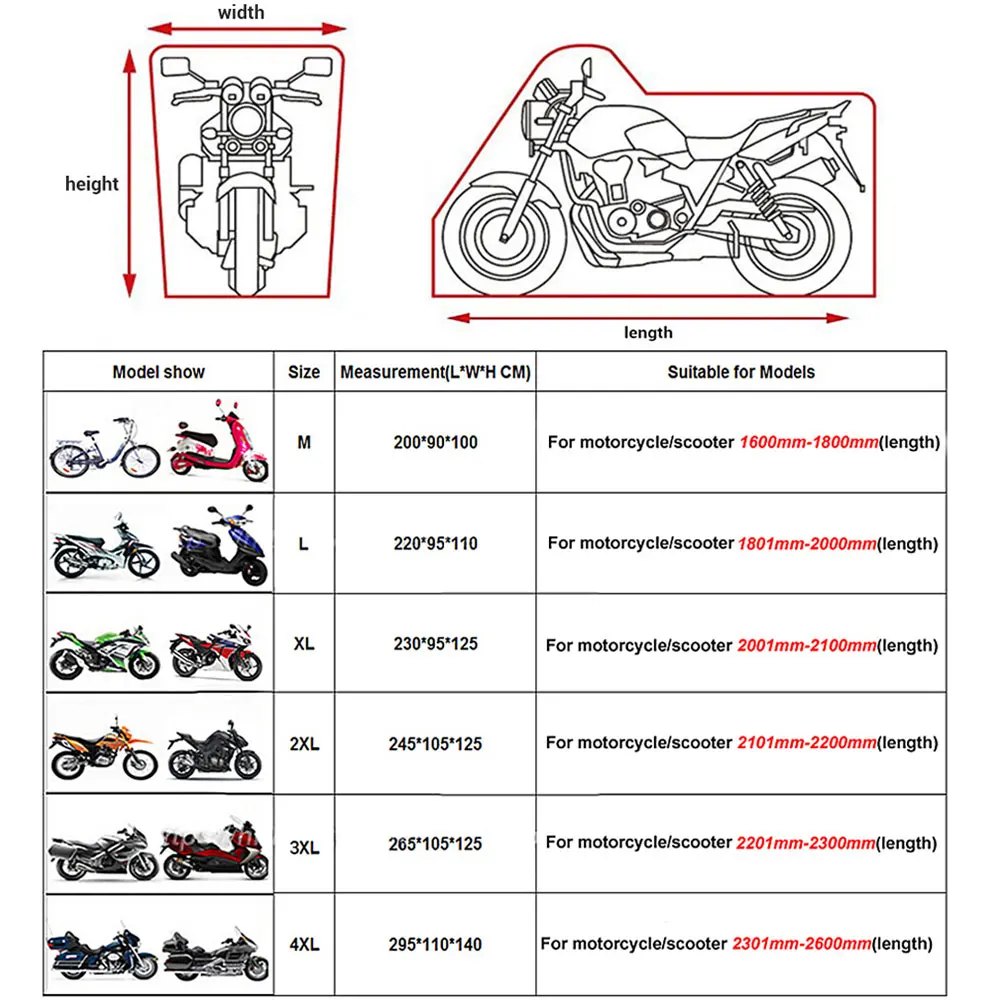 HEROBIKER Motorcycle Cover Universal Outdoor UV Protector All Seasons Waterproof Bike Rain Cover Dustproof Motor Scooter Cover