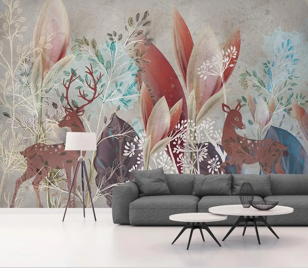 

Custom Mural Wallpaper Tropical Plant Leaf Elk Painted HD Background Wall Home Decor Living Room Bedroom Mural 3d wallpaper