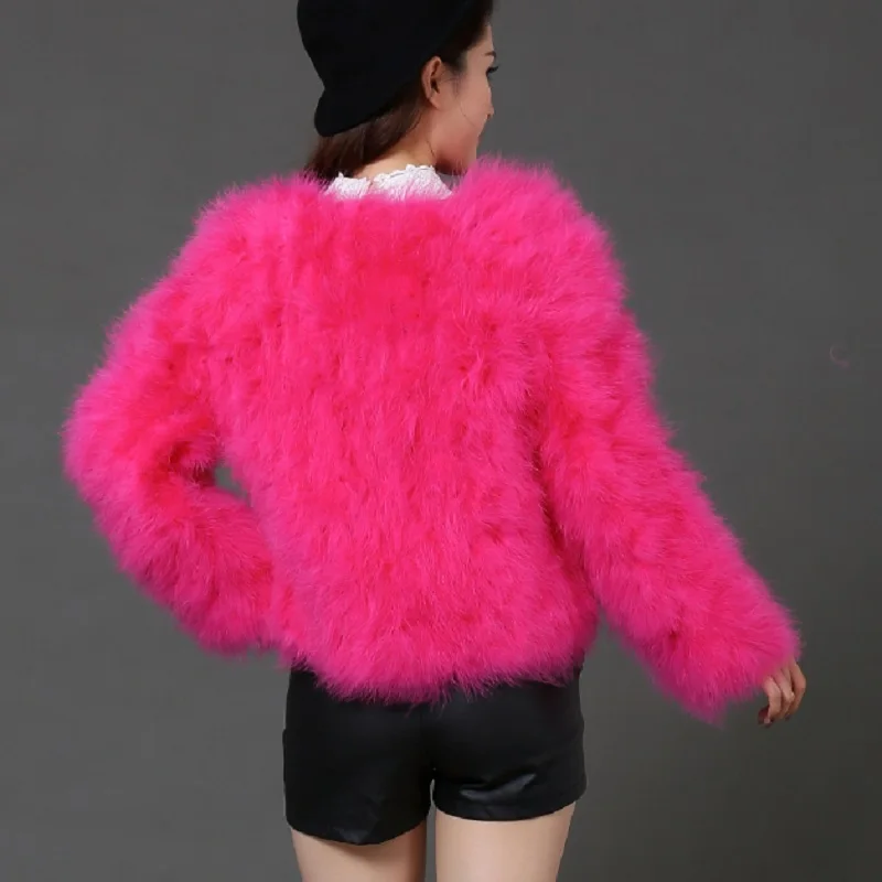 new women candy color Ostrich real fur coat lady Turkey hair free shipping casual short jacket parka 20 Colors Plus Size