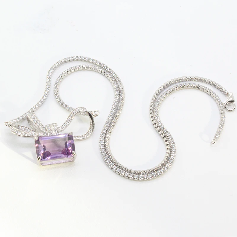 Luxury 925 Silver Amethyst Necklace Pendant for Party 10mm*14mm 5ct VVS Grade Natural Amethyst Pendant Gift for Wife