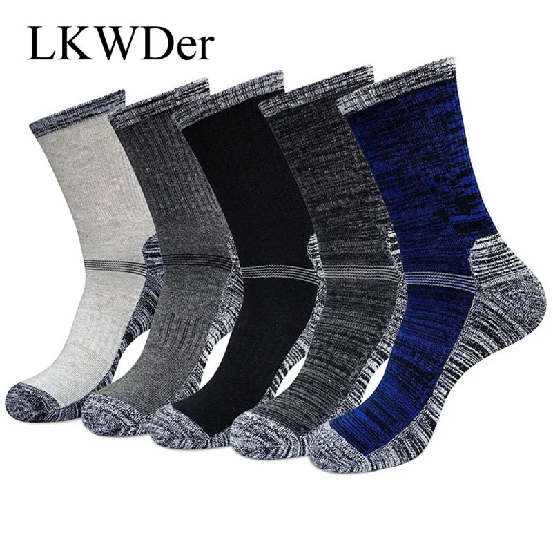 

LKWDer 5 Pairs Autumn Winter Men's Socks Sports Semi-Pulled Terry Large Size Medium High Tube Thickening Male Men Socks Meias