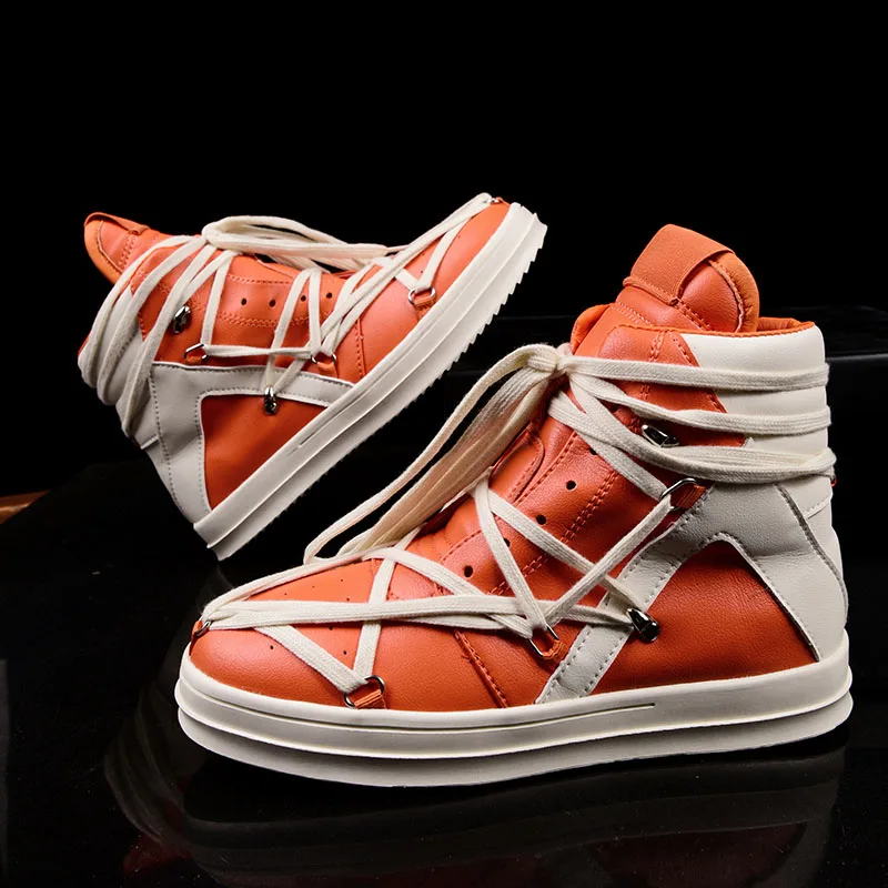 2023 High Quality Mens Casual Shoes Orange Luxury Designer Sneakers Men Lace Up High Street Fashion Trendy Men Platform Trainers