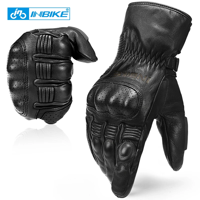 INBIKE Winter Goat Skin Cycling Gloves Shell Gear protection Gloves Motorbike Bicycle Skiing Feeced Gloves Thermal CW863