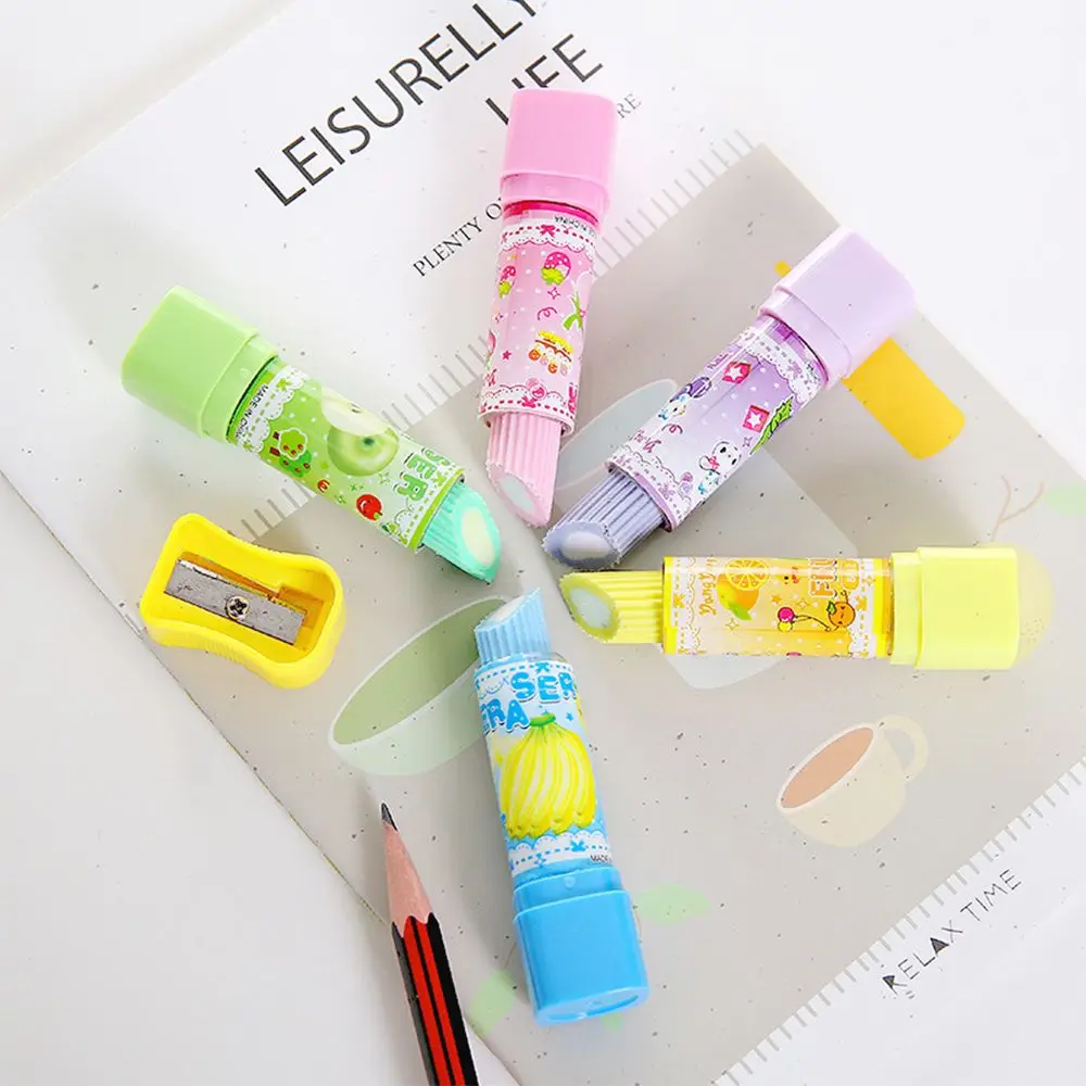 1PC Kids Creative Lipstick Rotary Rubber Eraser Kawaii Stationery Student Prize Children Gift Office School Stationery Supplies