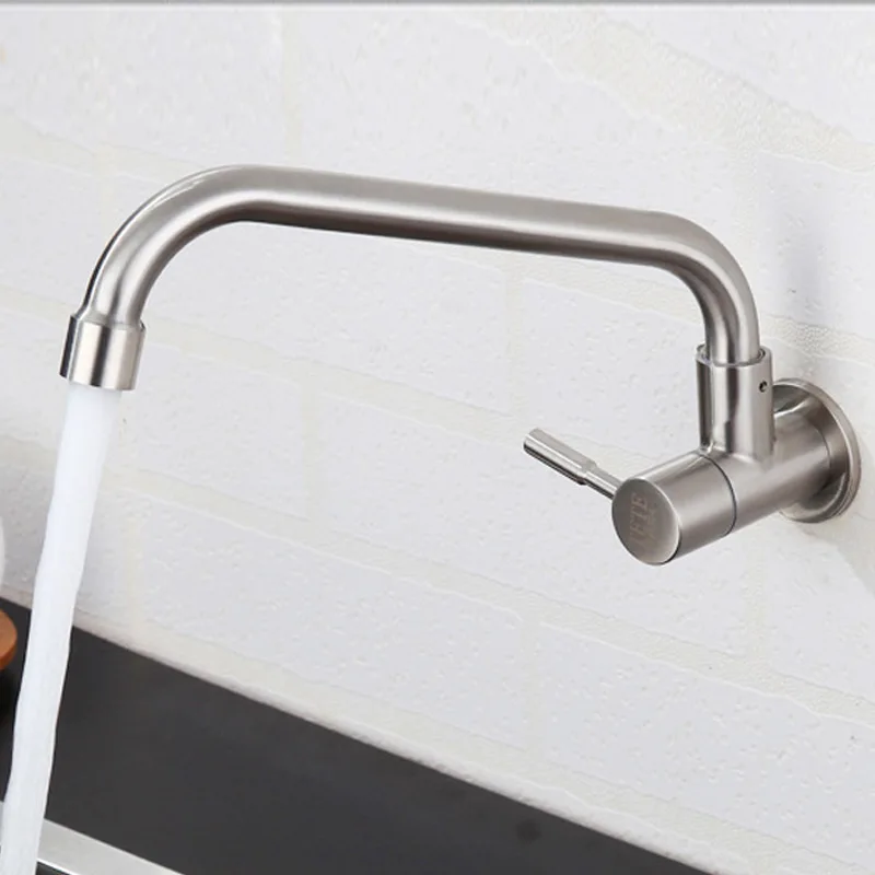 

Household 304 Stainless Steel Kitchen Single Cold Faucet Hotel Kitchen Wall-mounted Sink Sink Four-point Rotating Faucet