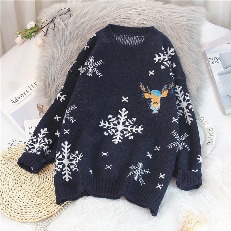 Christmas Heavy Industry Embroidery Sweaters Women 2021 Autumn And Winter New Red Pullover Korean Foreign Style Student Sweater
