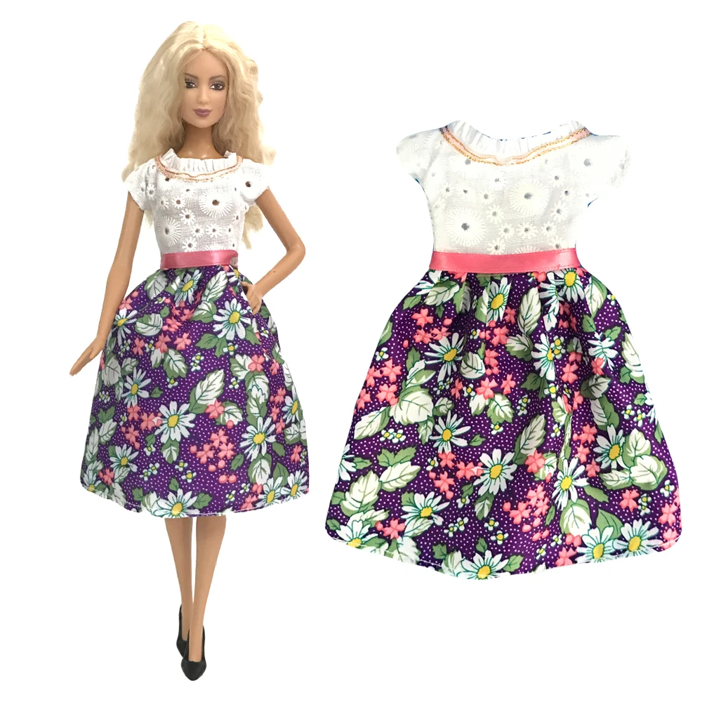 NK 1 Pcs Fashion Dress for Barbie Doll Denim Skirt Daily Casual Wear 1/6 Doll  Flower Pattern  Clothes Accessories Kids Toy