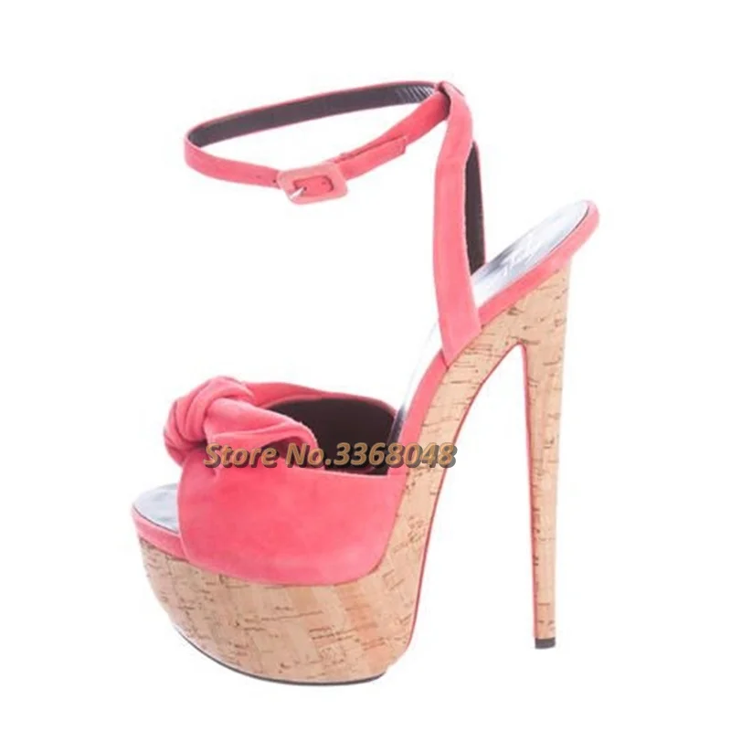 Platform High Heel Sandals Women\'s Suede Ankle Strap Peep Toe Stiletto Heel Boutiques Super High Heel Butterfly Knot Shoes