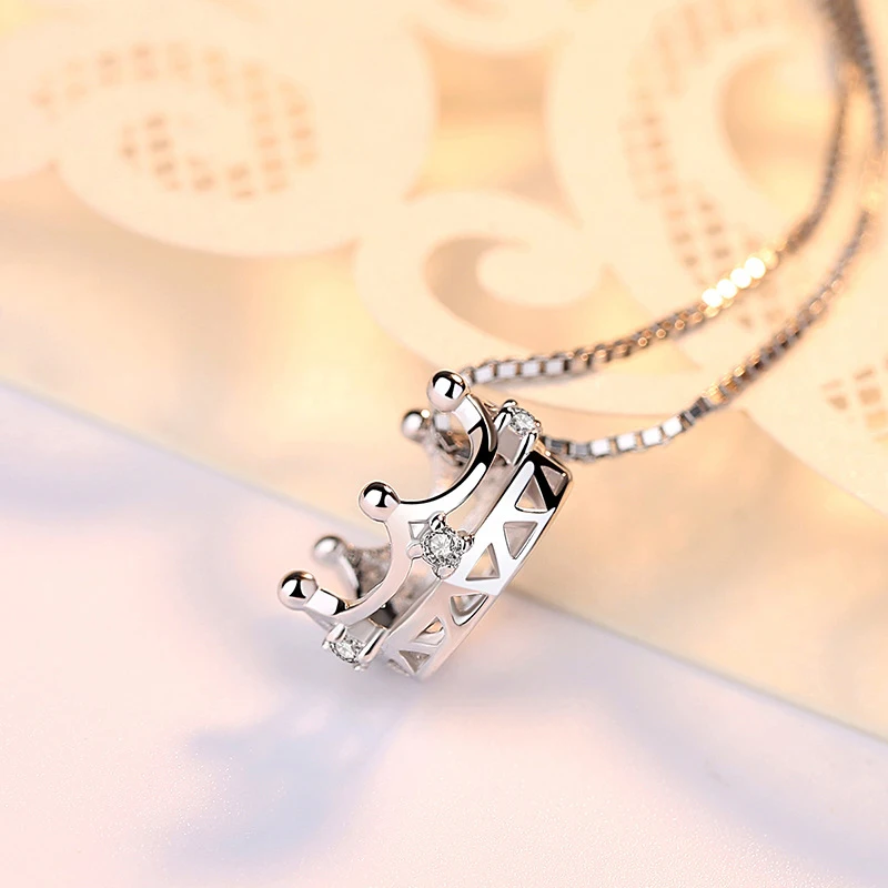 Nowy wykwintne korona wisiorek z cyrkonią naszyjnik 925 Sterling Silver moda Rhinestone Collarbone naszyjniki kobiety i dziewczyna biżuteria prezent — zdjęcie 4