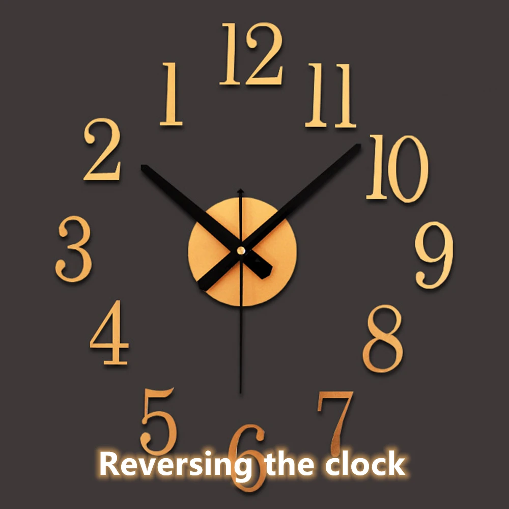 

MEMEON Back in time work anti clockwise 3D stereo DIY wall clock creativity Reversal clock Living room bedroom decoration