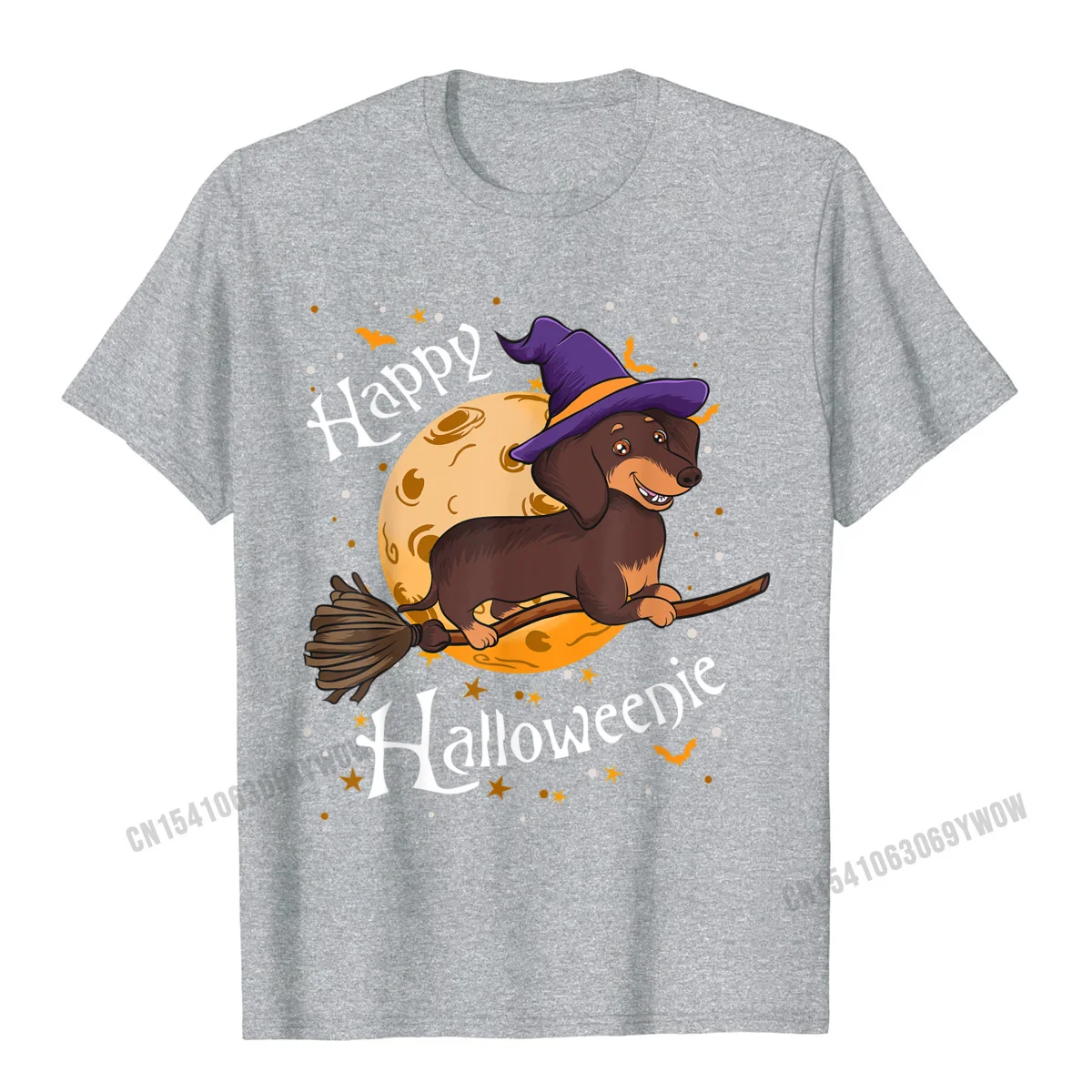 Happy Halloweenie Dachshund Dog Halloween Witch Wiener Broom T-Shirt Camisas Men Men T Shirts Normal Tops Shirt New Camisa