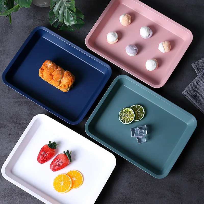 Nordic Plastic Tea Fruit Dessert Serving Tray Rectangular Kitchen Food Cake Plate Dinnerware Table Dining Organizer