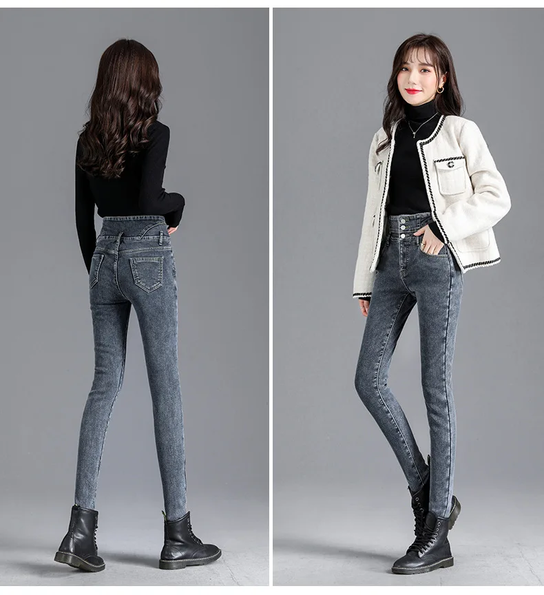 Thermal Winter Thick Fleece High-waist Warm Skinny Jeans Thick Women Stretch Button Pencil Pants Mom Casual Velvet Jeans 22 Ha0dbcaca1e5c49c7beb471b8314ecc5fn
