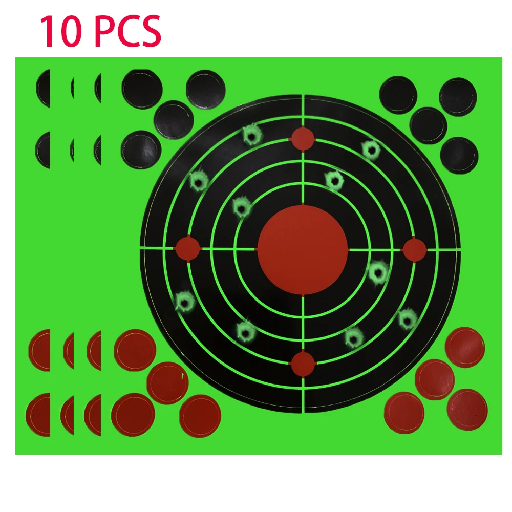 10PCS 8inch Stick& Splatter Self Adhesive Shooting Targets Shots Burst Bright Fluorescent Green Upon Shooting Practice