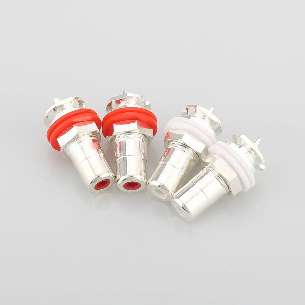 Adaptador de enchufe hembra de montaje en Panel, conector RCA Chapado en plata, 4 piezas