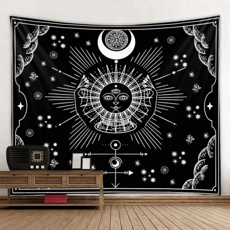 

Starry sky sun face tapestry art deco blanket curtains hanging at home bedroom living room decoration