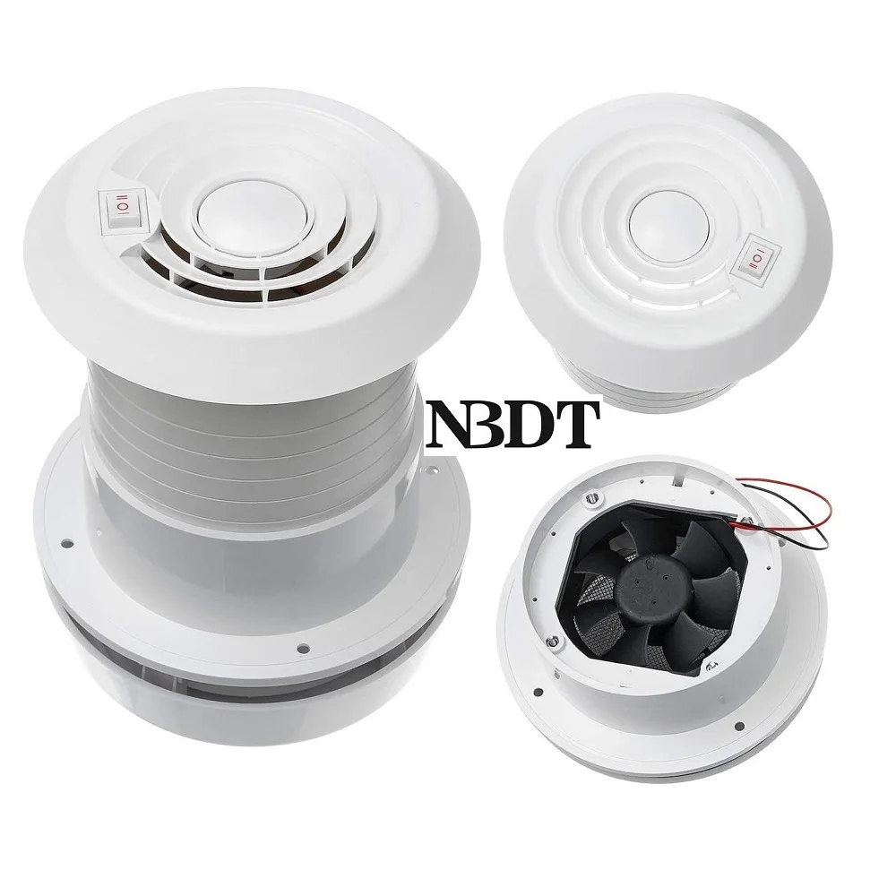 

White Plastic Roof Mushroom Air Vent Exhaust Fan LED Light 12V Solar Powered RV Travel Trailer Caravan