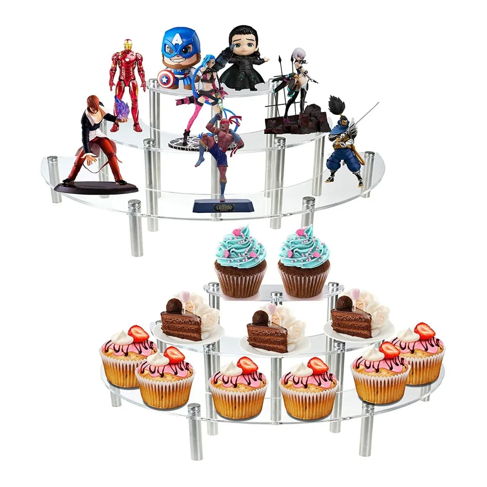 

3-Tier Semicircle Acrylic Display Riser Display Stand Half Moon Display Riser for Cupcake Figurine Display Collectible Showcase