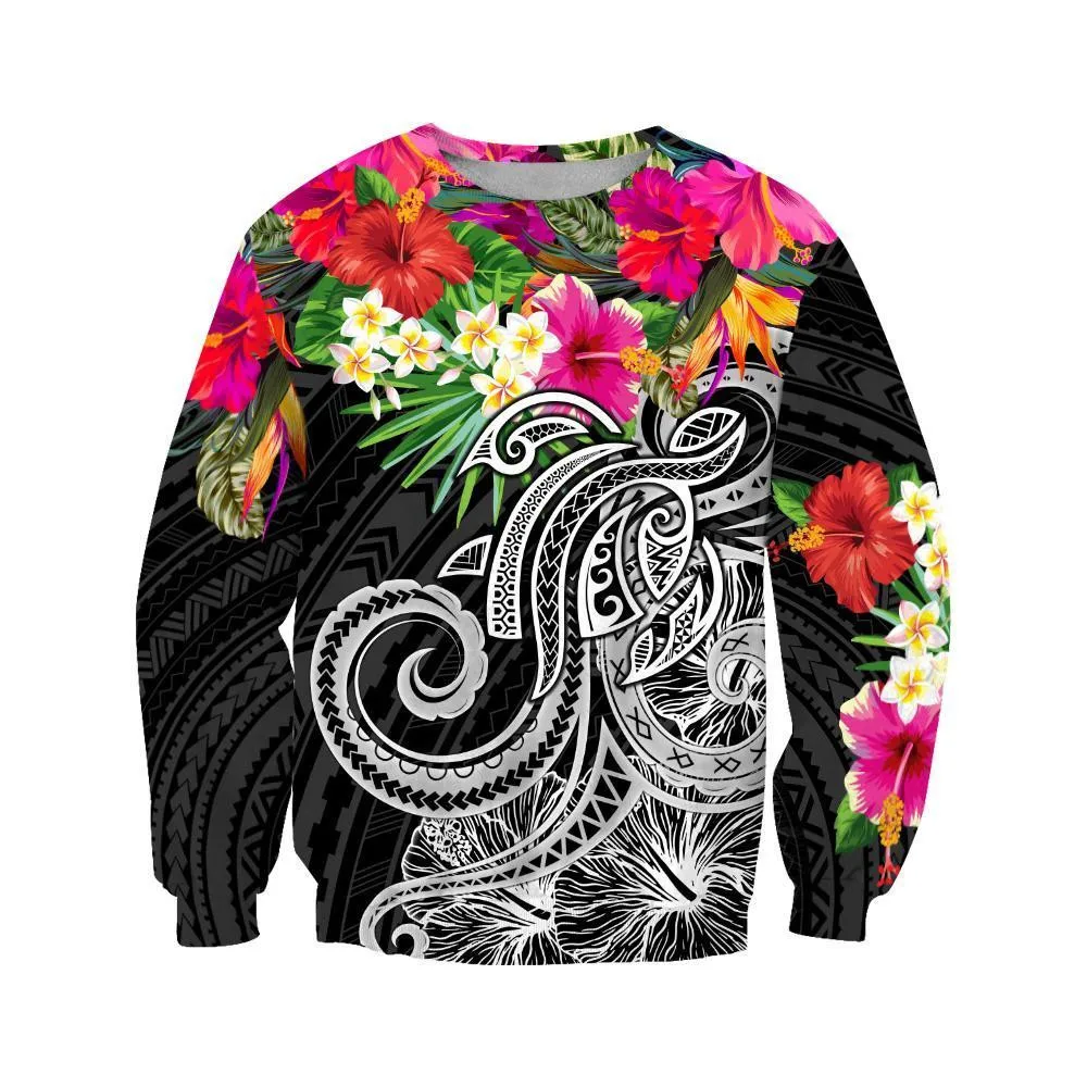 

HX Splicing Men Sweatshirt 3D Graphic Pohnpei Polynesian Tribe Tattoo Floral Print Sweatshirts Casual Harajuku Men Clothing