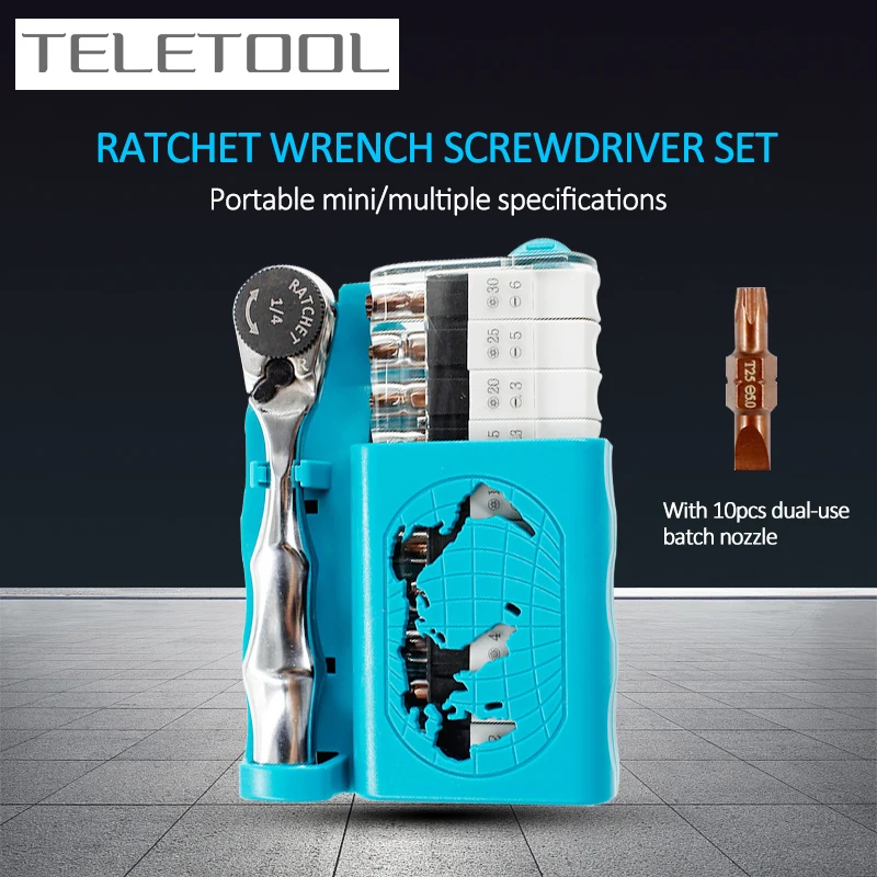 12 In 1 Mini Ratchet Socket Wrench Screwdriver Set Portable 1/4 Inch Ratchet Spanner Quick Release Socket Repair Tool Hand Tool