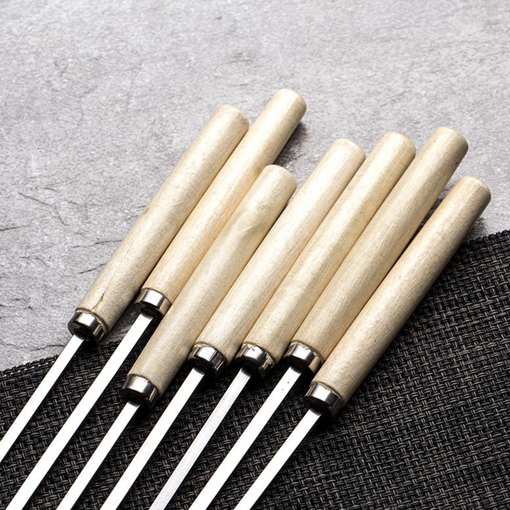 20Pcs/Set Barbecue Skewer Wooden Handle Stainless Steel Kabob Skewer BBQ Stick Outdoor Camping Kitchen BBQ Tools Accessories