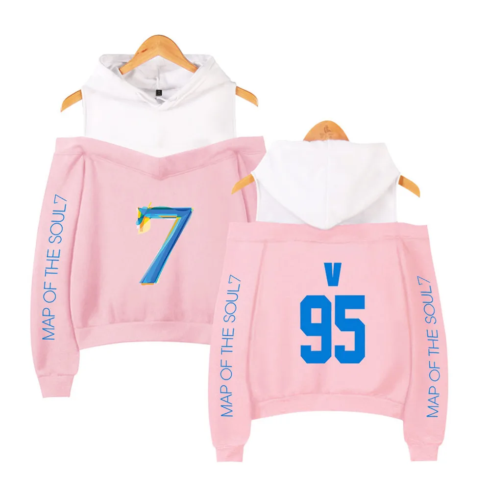 New JIMIN JIN RM V J-hope Jung Kook Sweatshirts Women Fashion Off-shoulder Hoodies Print Map of soul 7 Casual Pullovers Clothes