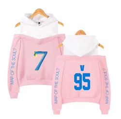 New JIMIN JIN RM V J-hope Jung Kook Sweatshirts Women Fashion Off-shoulder Hoodies Print Map of soul 7 Casual Pullovers Clothes