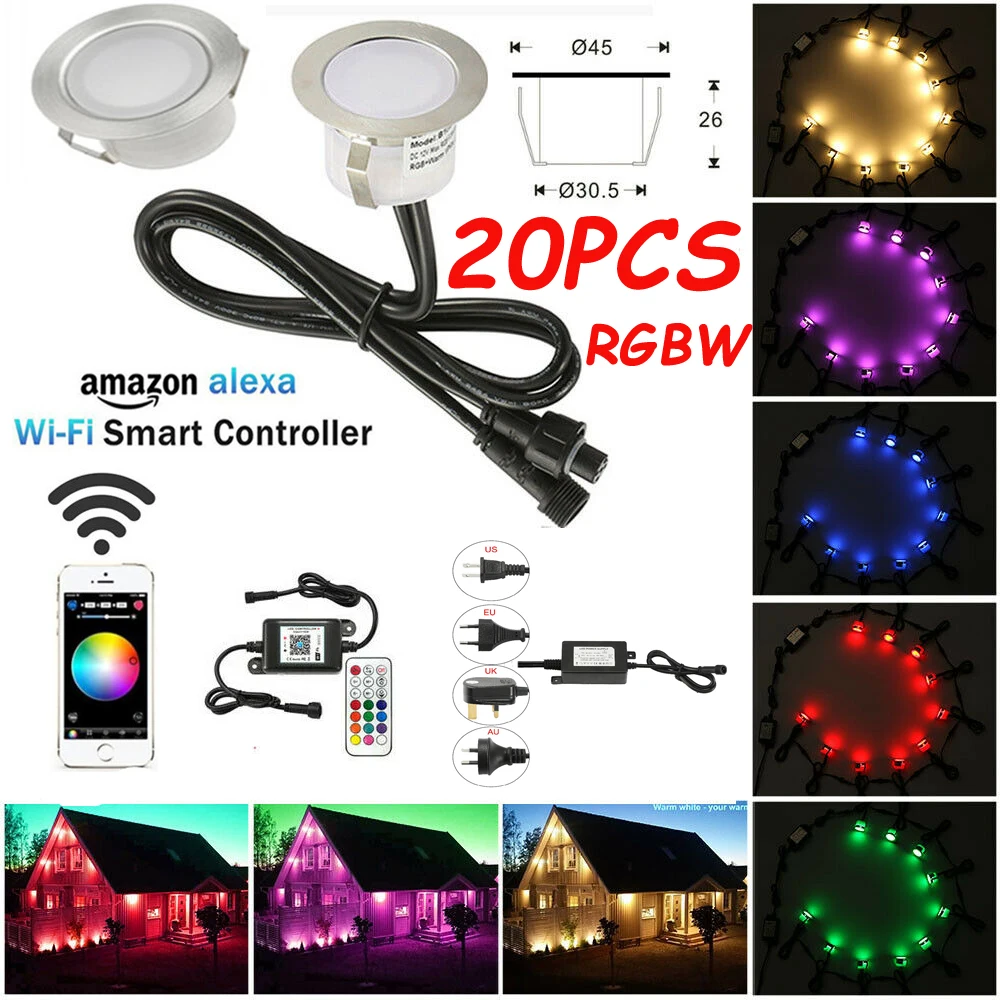 20X WIFI Controller Timer 45mm 12V RGB RGBW Yard Terrace LED Deck Stair Soffit Step Lights for Alexa Googlehome IFTTT Phone App