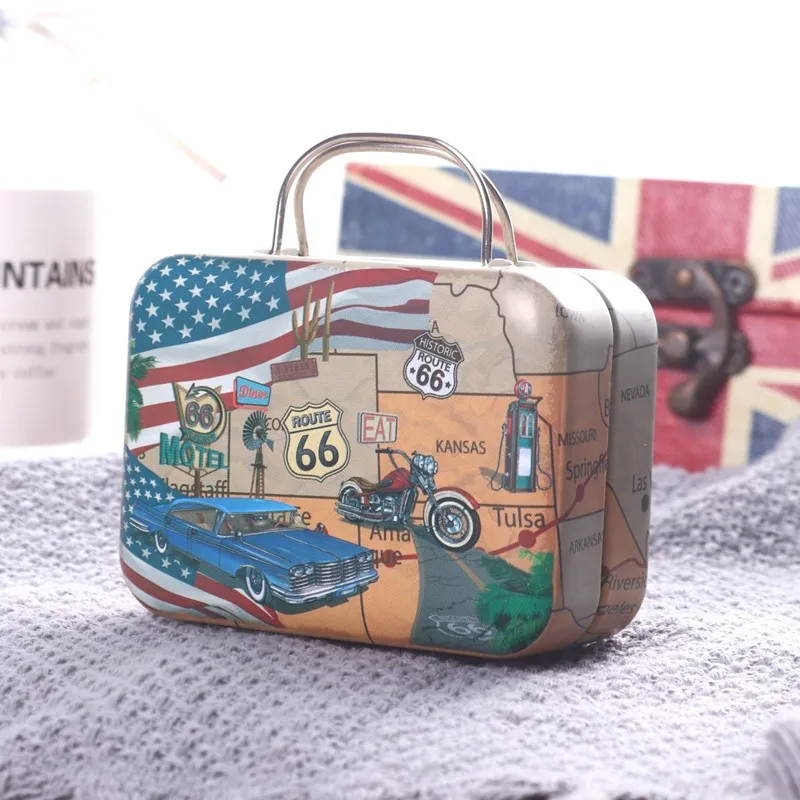 Creative Mini Storage Box,Suitcase Shape Candy Tea Container Wedding Favor Tin Boxes,Small Things Organizer Cosmetic Jewelry Box