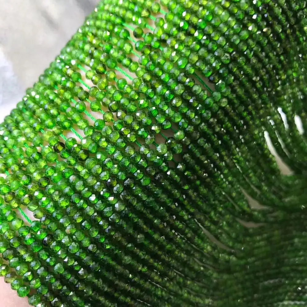 

AA loose beads green Diopside roundel faceted 2*3mm nature for making jewelry necklace 14inch FPPJ wholesale