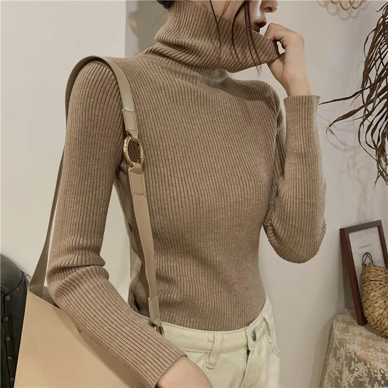 

2020 Autumn and Winter New Korean Style High Neck Warm Stretch Knit Sweater Fashionable and Comfortable Inner Base Sweater Women