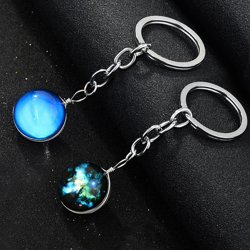 Galaxy Planet Keychain Solar System Art Picture Glass Ball Key Chain Pluto Uranus Neptune Planet Creative Design Key Chain