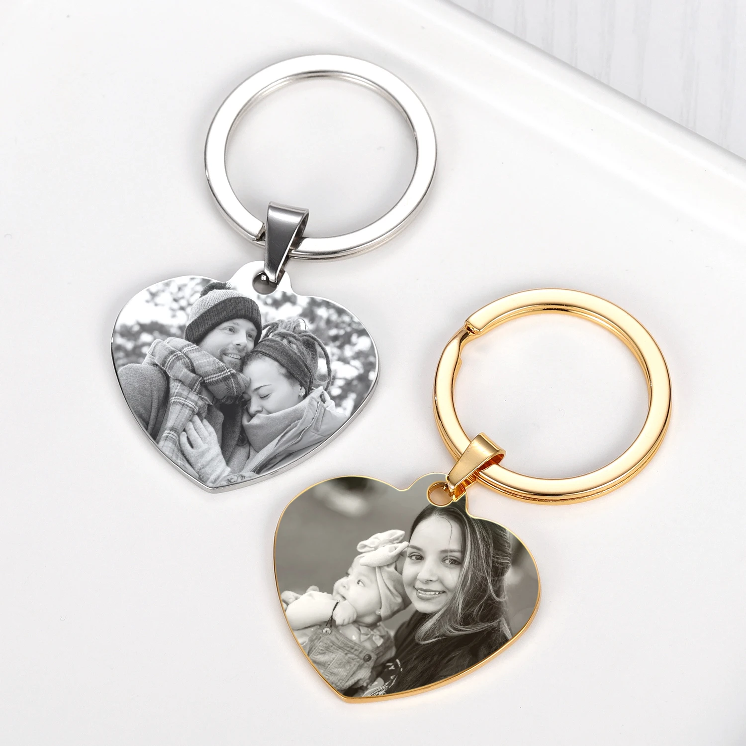 

Custom Photo Keychain DIY Double Side Engraved Photo Text Keychain Custom Designed Gift For Family Anniversary Gift