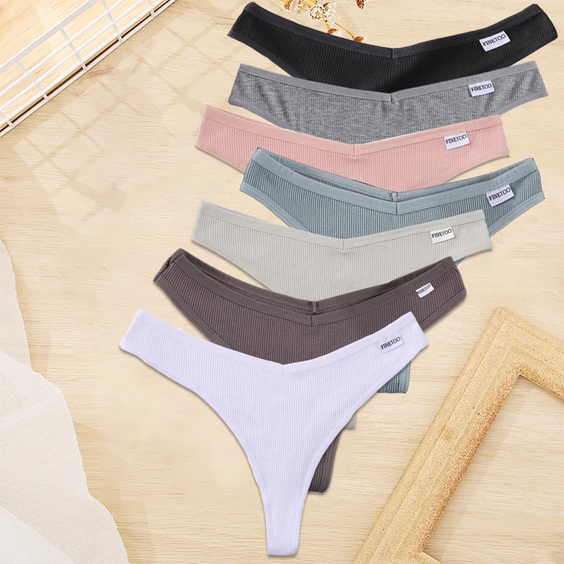 FINETOO 7 Teile/satz M-XL Frauen Baumwolle Dessous 9 Solide Farben Höschen G-string Sexy V-Taille Thongs Mädchen Unterwäsche Weibliche pantys