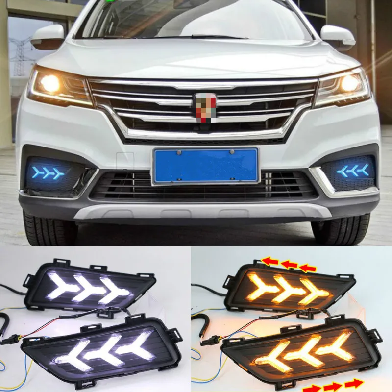 

For Roewe RX3 2018 Daytime running lights LED DRL Fog lamp driving lights with Yellow Turn Signal Function