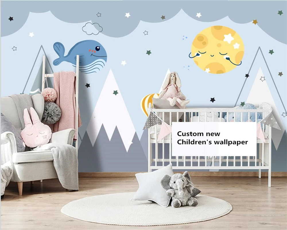 

beibehang Custom modern minimalist hand-painted cartoon sky starry dolphin children's room background papel de parede wallpaper