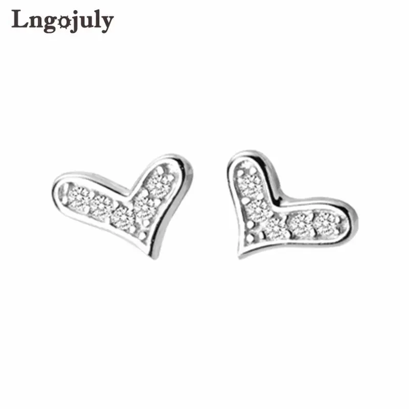 Pure 100% 925 Sterling Silver Heart Zirconia Screw Stud Earrings For Women Girl Children Baby Earring Anniversary Fine Jewelry