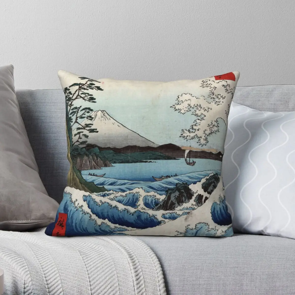 The Sea At Satta In Suruga Hiroshige Ando Square Pillowcase Polyester Linen Velvet Zip Decor Sofa Seater Cushion Case 45x45