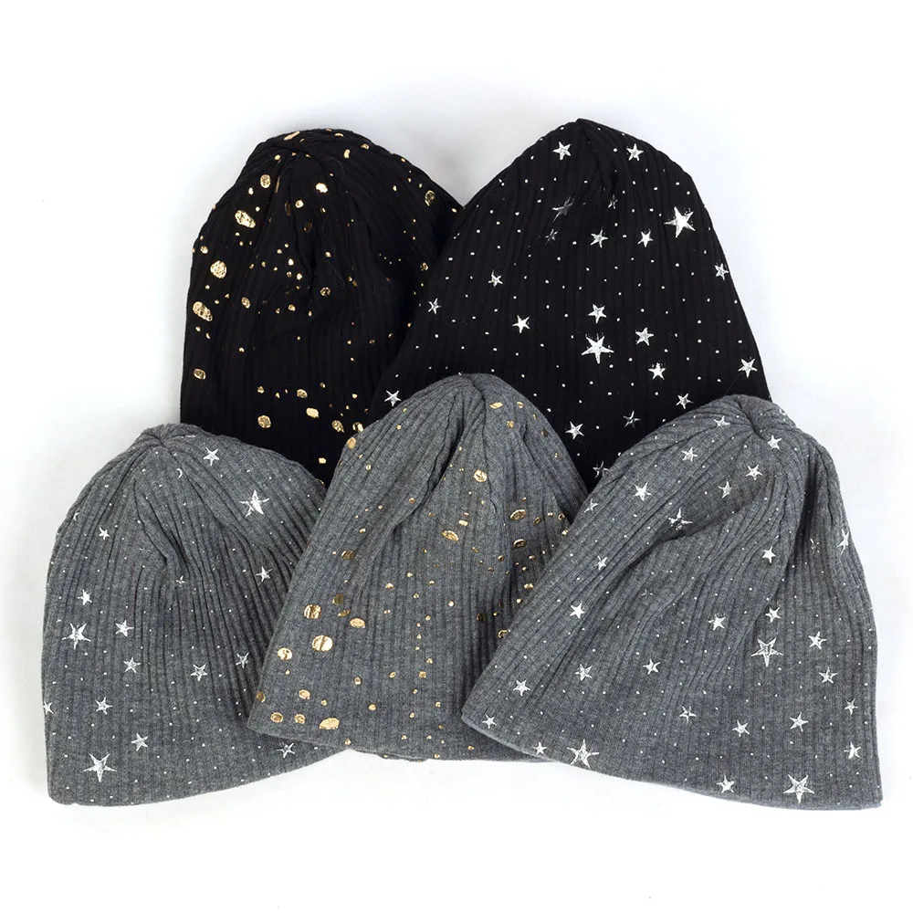 Newborn Baby Girls Splatter Paint Star Dot Cotton Beanies Toddler Ribbed Baggy Elastic Hats Unisex Fashion Outdoor Striped Caps