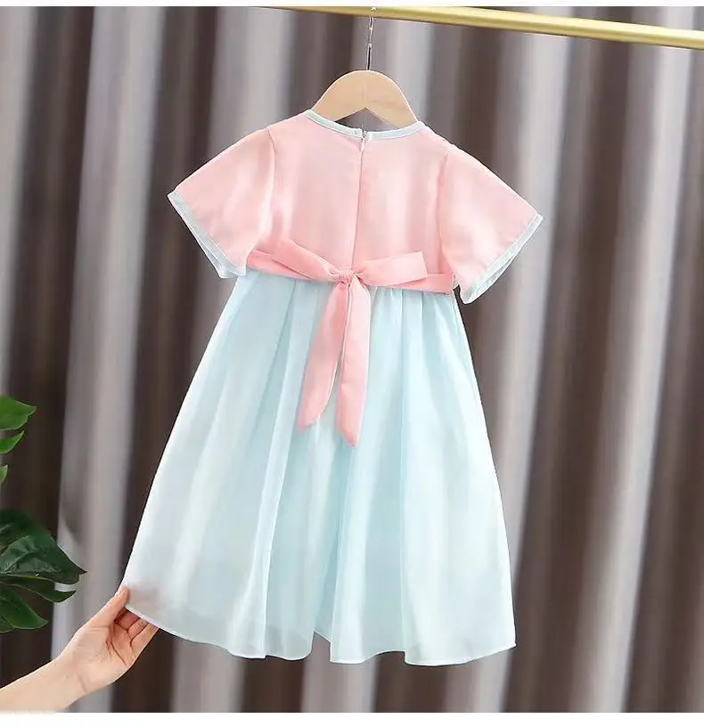 Hanfu Girls dress summer new girl baby Chinese style princess dress costume children\'s New Year Dress free small bag