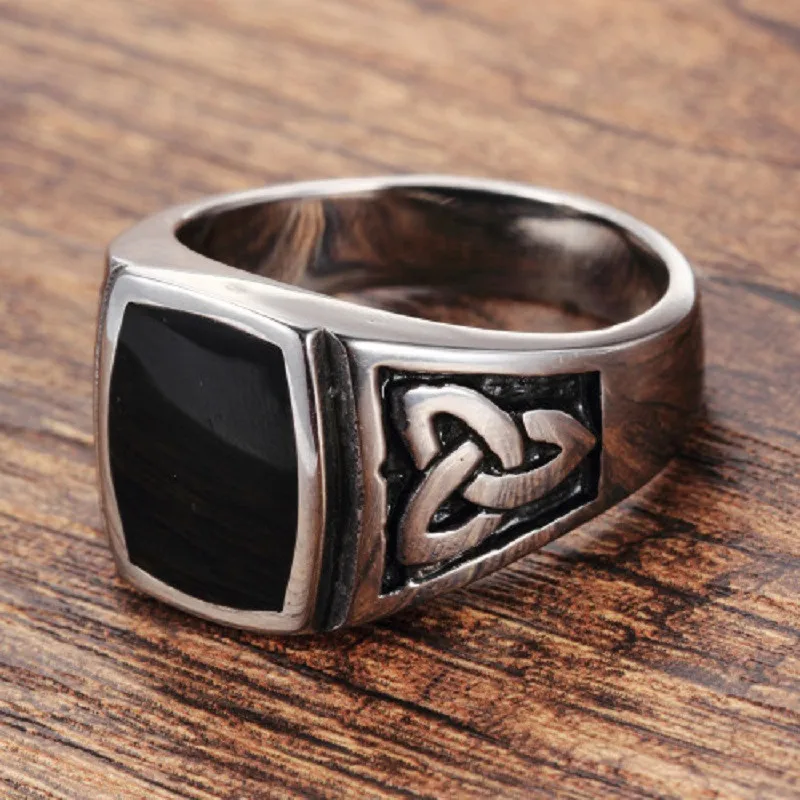 Fashion New Jewelry Stainless Steel Ring Knot Signet Jewelry Heavy Wide Ring Black Silver color Ring US Size 7 -15