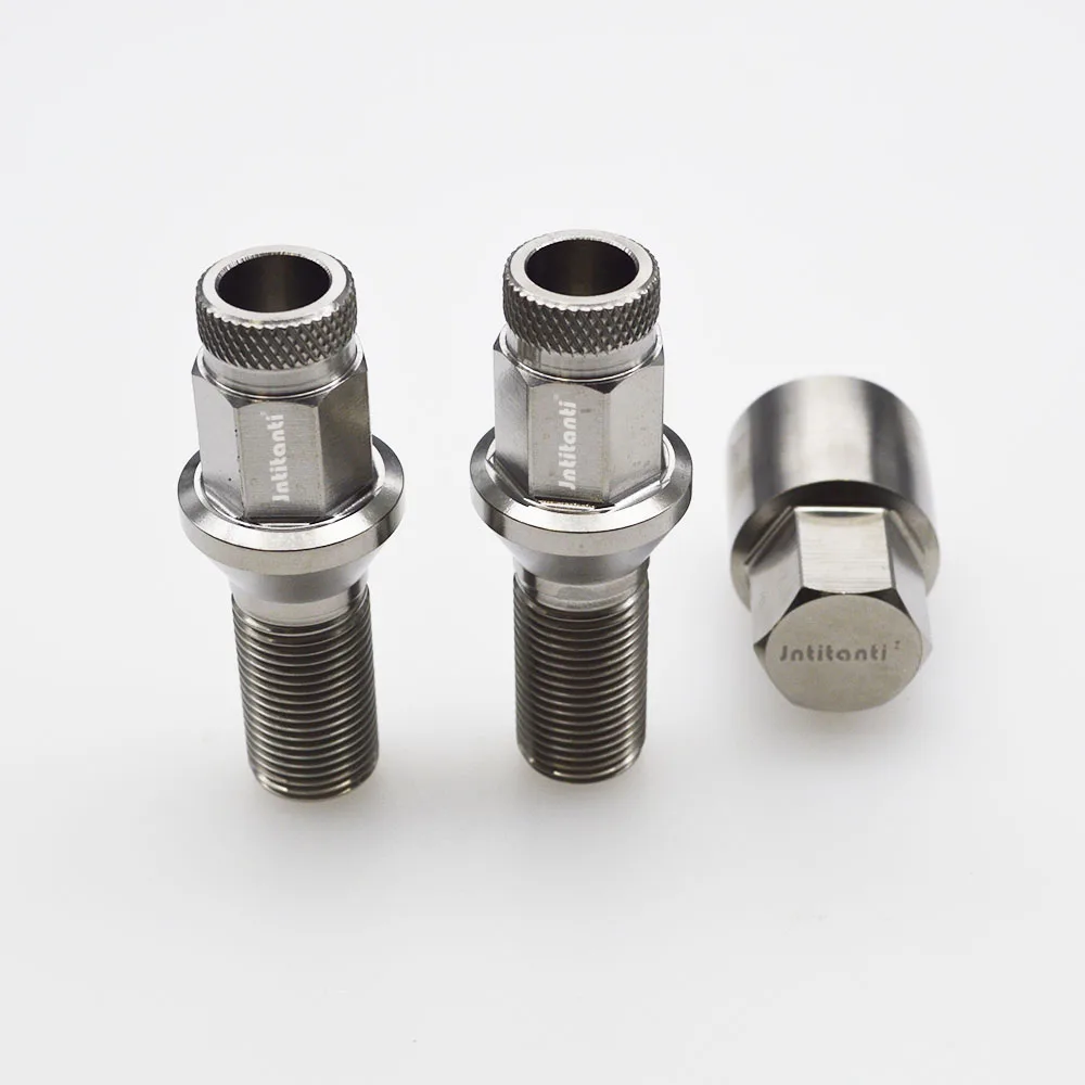 Jntitanti silver color longer head 60 degree cone seat septangle anti-theft Gr.5 titanium lug bolts M14*1.25*28mm