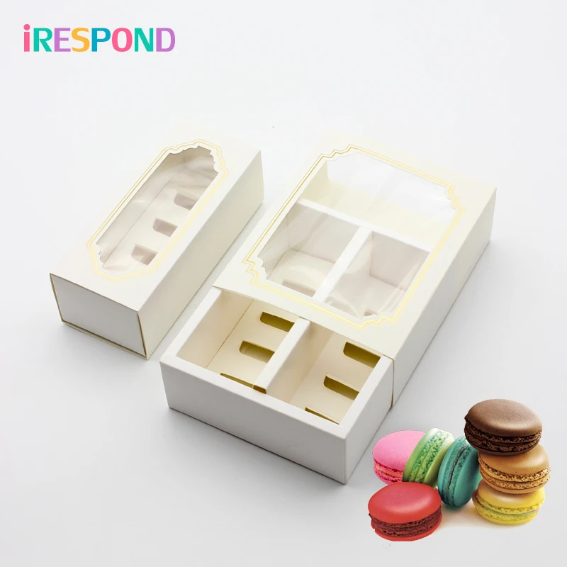 50PCS Drawer Macaron Box Plastic Clear Window White Macaron Paper Packing Box Gift Cake Box Packaging Pastry Dessert Storage